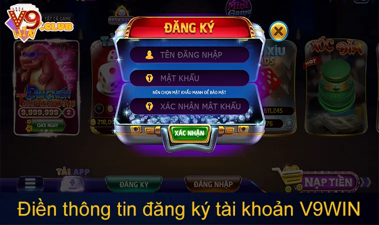 Đăng Ký V9WIN 101 Điền thông tin đăng ký tài khoản V9WIN