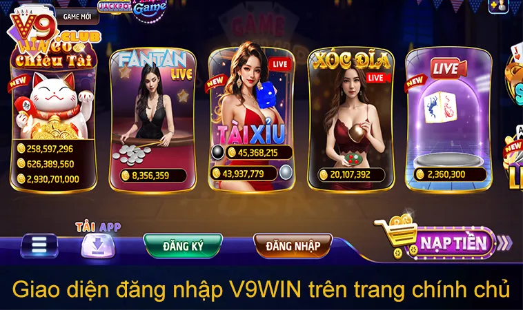 Đăng Nhập V9WIN 104 Giao diện đăng nhập V9WIN trên trang chính chủ