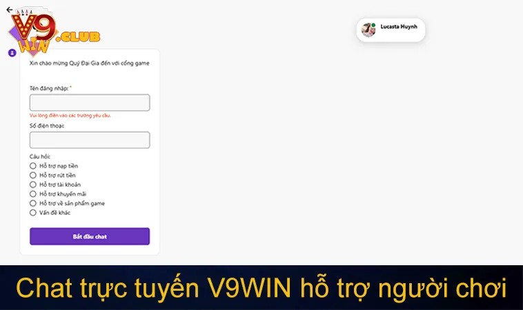 Liên Hệ V9WIN 95 Chat trực tuyến V9WIN hỗ trợ người chơi