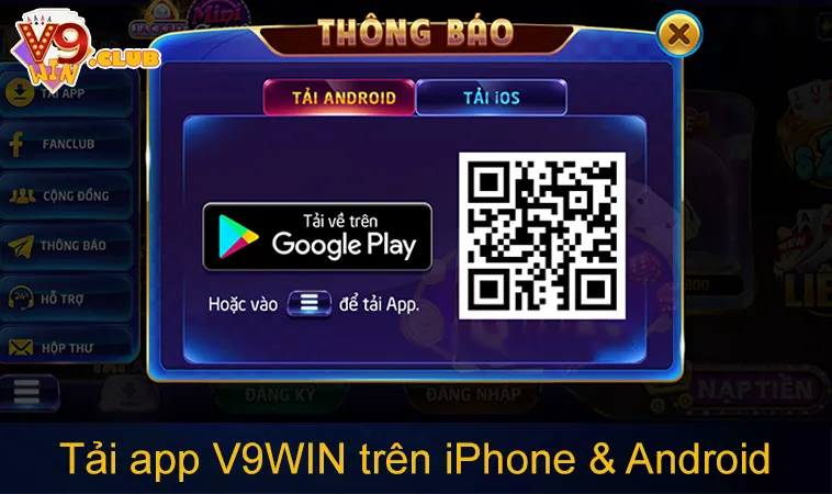 Hướng dẫn tải app V9WIN trên iPhone và điện thoại Android